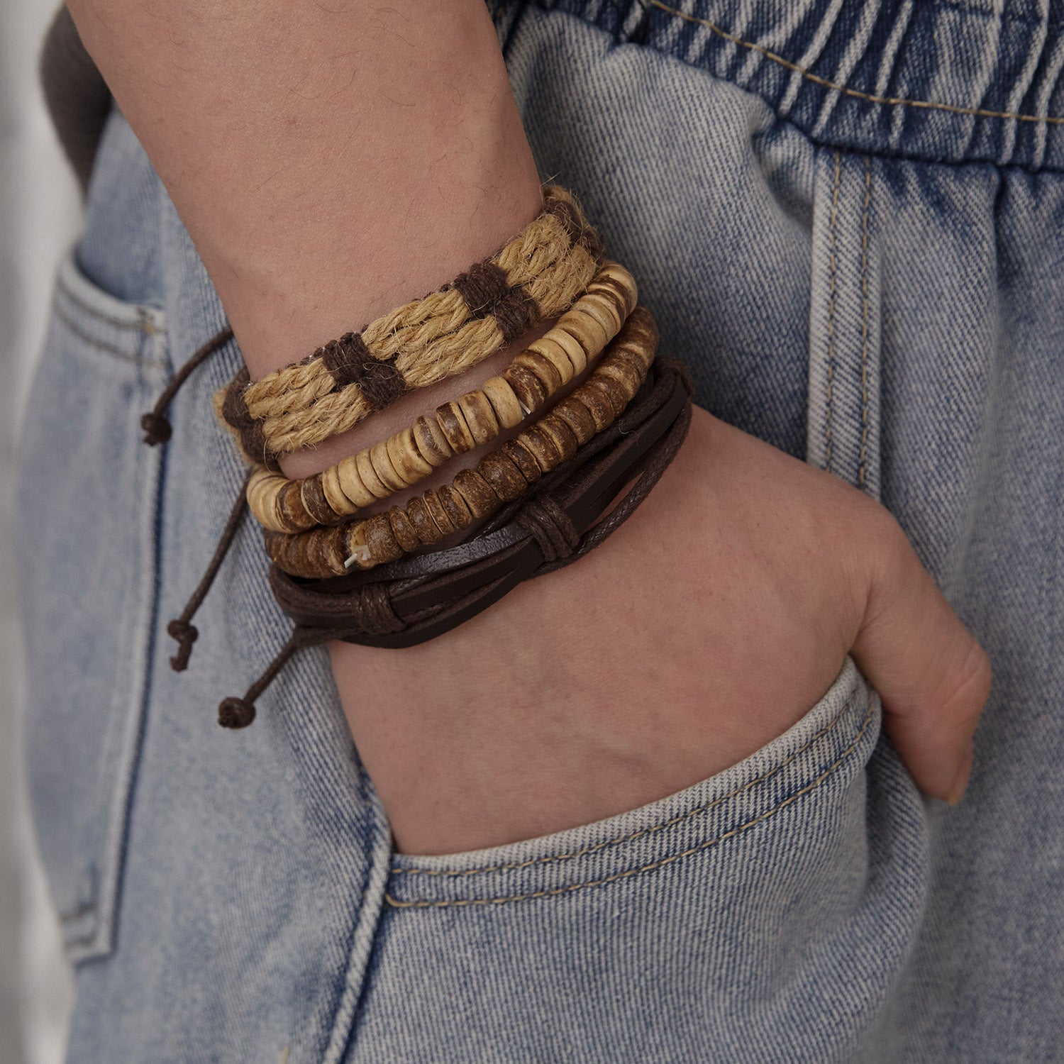 Wholesale Coconut Shell Wood Beads Braided Bracelet Leather Bracelet